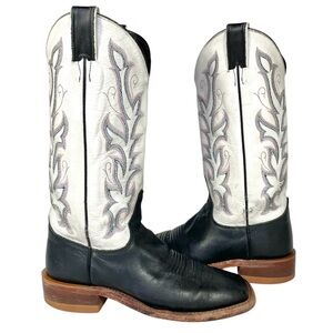 Justin Bent Rail BRL313 Womens 6.5‎ Black White Western Boots Square Toe